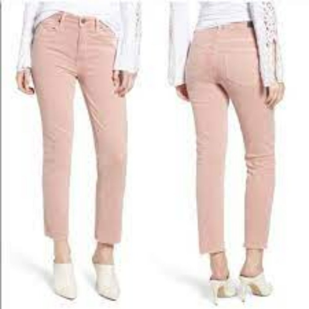 Paige Jacqueline Straight Leg Pale Pink High Waisted Crop Leg Women's Jeans*